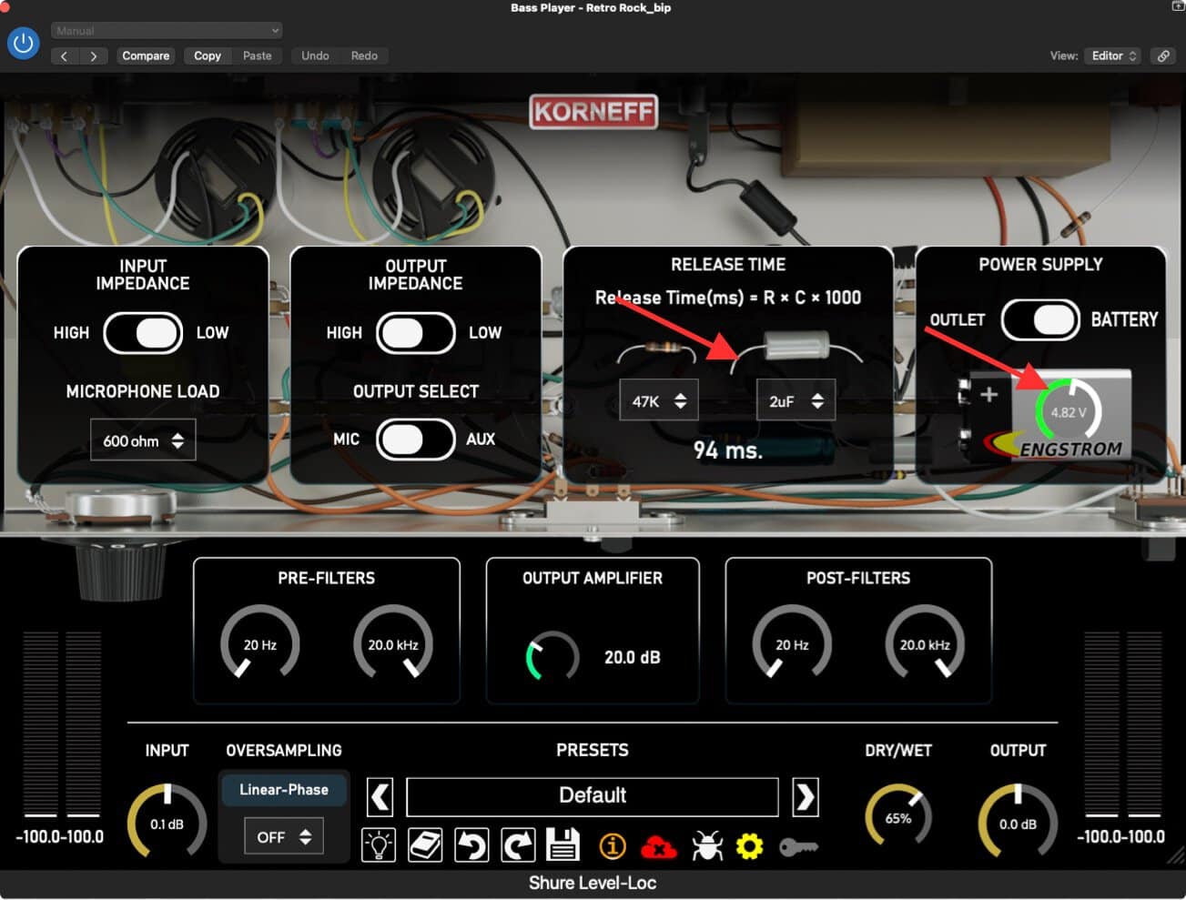 Settings for adding saturation to bass.