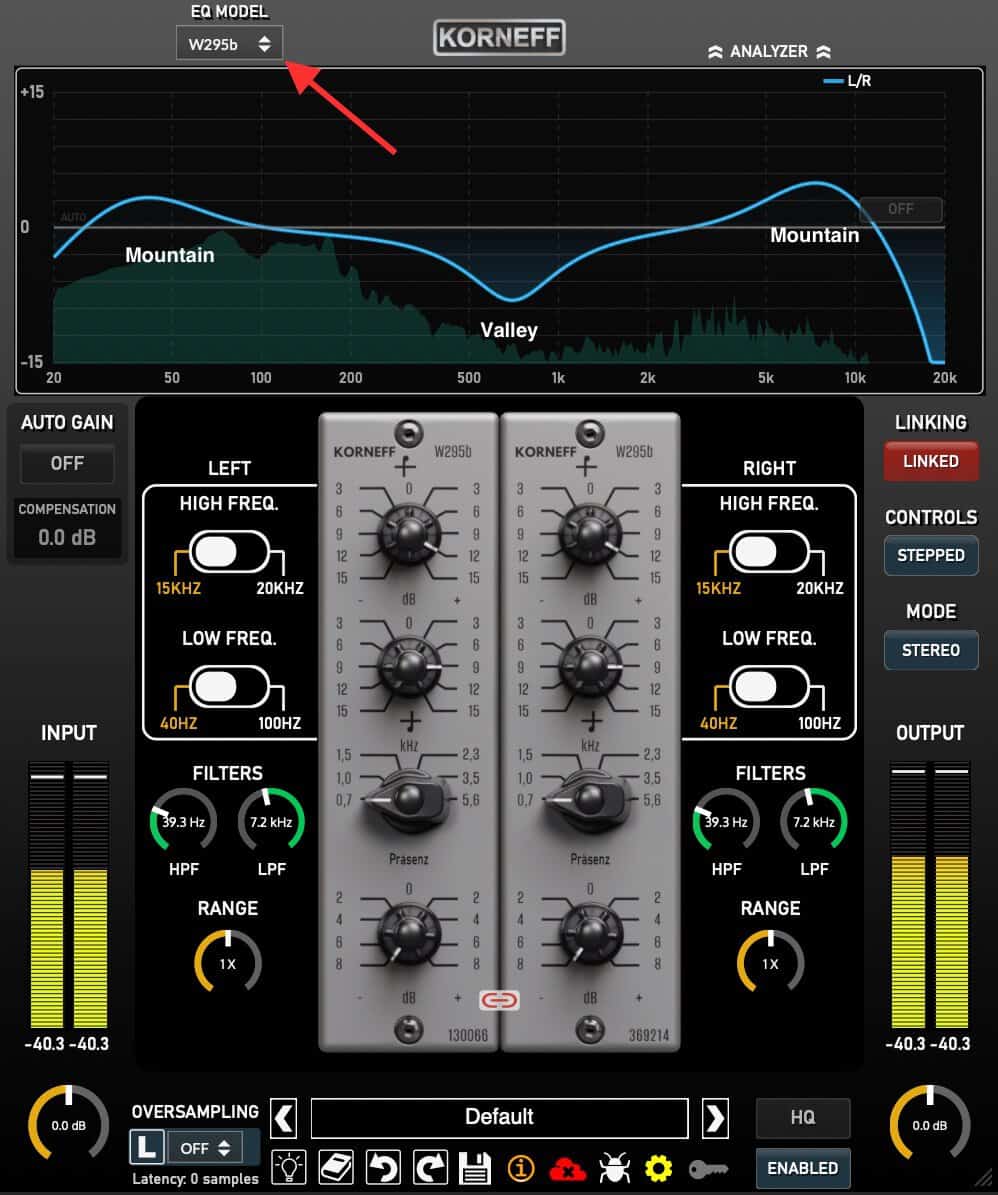Image of kick drum settings for the SITRAL W295