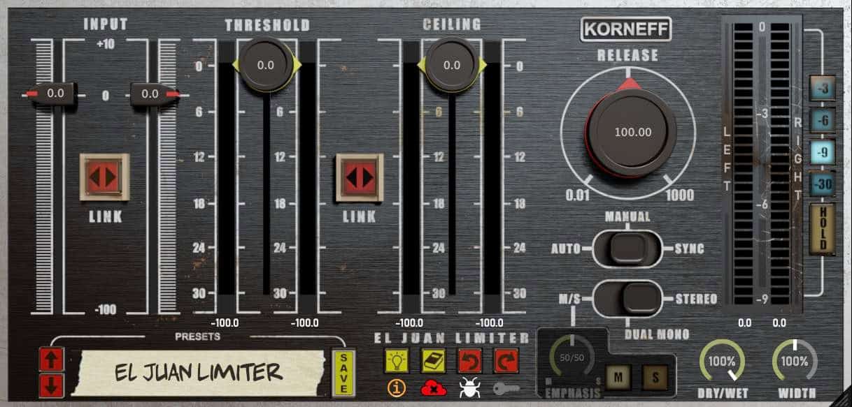 The El Juan Limiter front panel controls