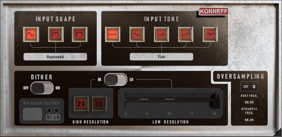 The El Juan Limiter rear panel, with waveshaping, tone and dithering controls