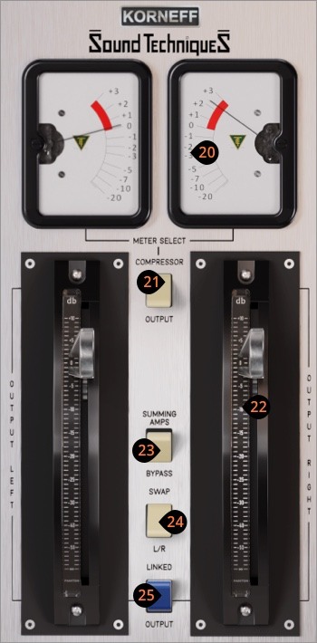 Alpha Range summing bus and output section, controls numbered 20 to 25